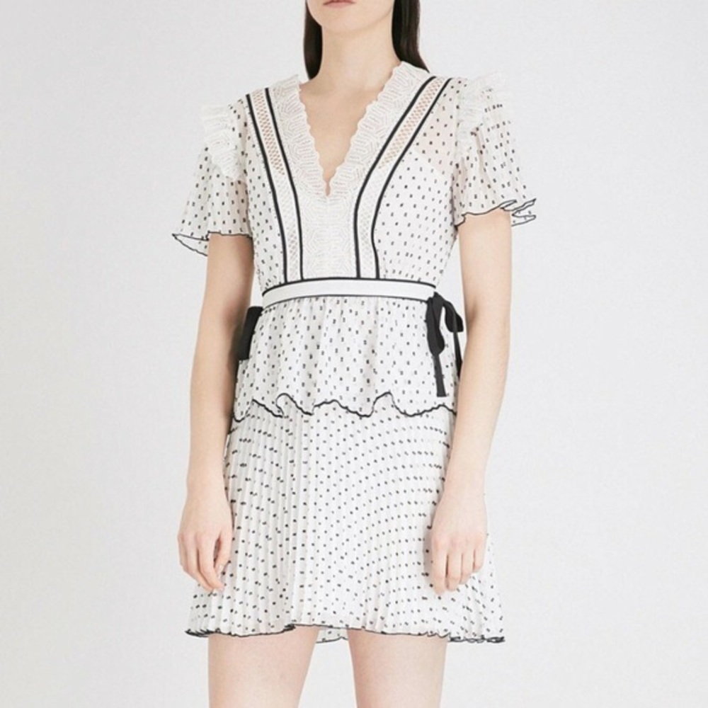 Self-Portrait Pleated Plumetis Dress